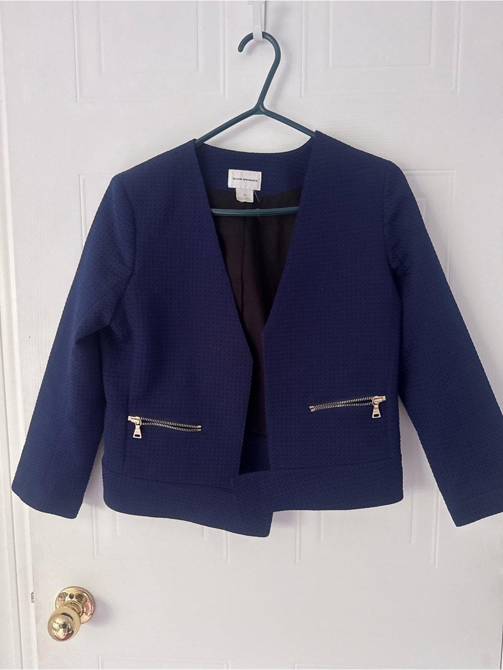 Club Monaco Textured Deep Navy Open-Front Jacket